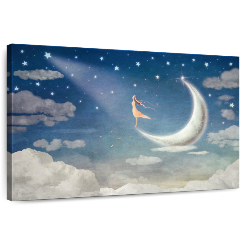 Fille Kelan parmi la lune et les étoiles, H 32 po x l 48 po