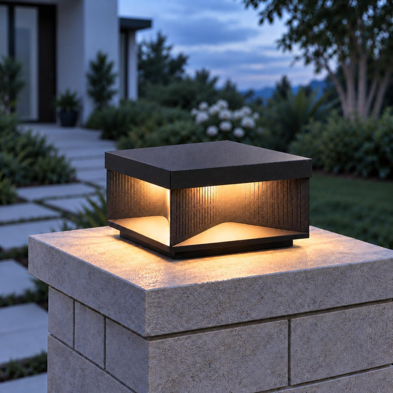 Quankoach 11.8 in Hardwired Outdoor Post Cap Light with Integrated LED with Outdoor Shade, 5.91" H x 11.81" W x 11.81" D