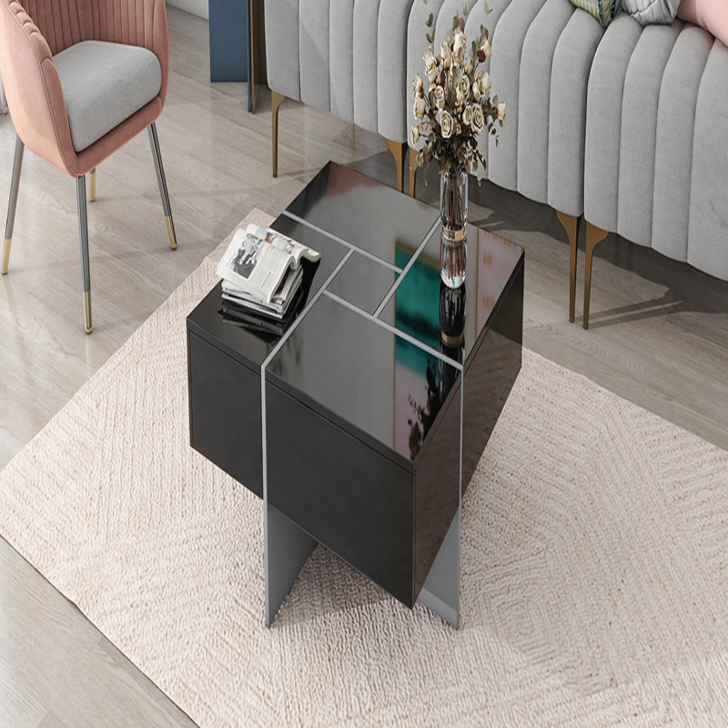 Table basse 31,5 "carrée, plateau coulissant, 4 compartiments cachés, ultrabrillante - moderne, Black