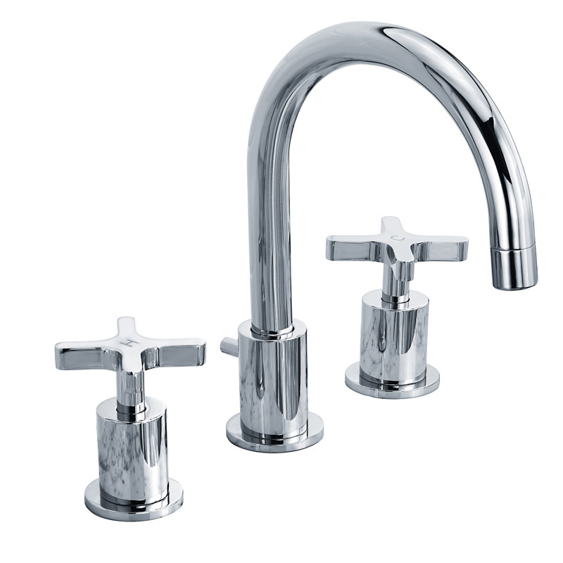 Kafka Widespread Bathroom Faucet with Pop-Up Waste, Polished Chrome, Cross