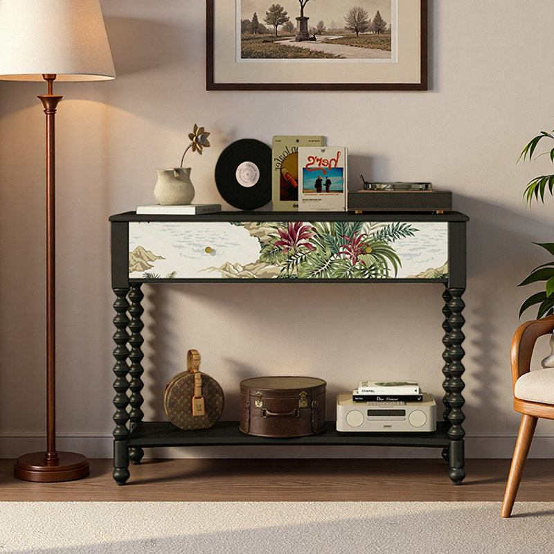 Floral-patterned drawer console table