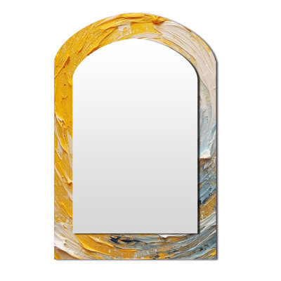Jaune crème harmonie spirale - miroir en arc abstrait spirales abstraites, miroir mural décoratif asymétrique jaune