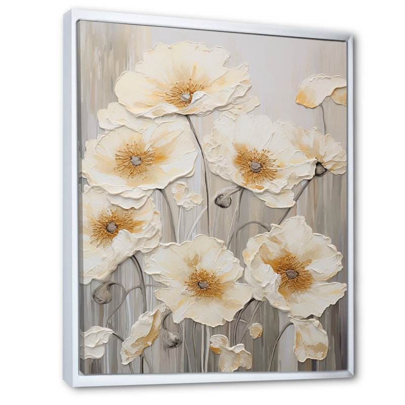 Buttercups Fields On Gray III sur toile, H 32 po x l 16 po x P 1 po, Cadre flottant blanc