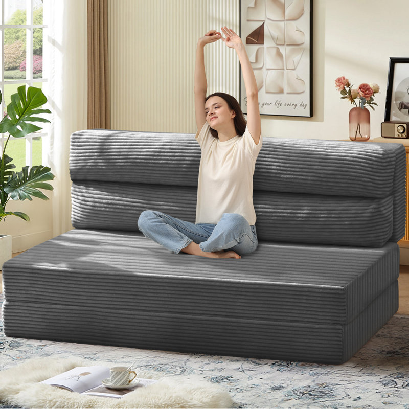 Folding Sofa Bed, Convertible Sleeper Chair With Pilow Foldable Matress, 2 In 1 Pull Out Loveseat Sofa Portable Fold Out Chair Bed Comfy Floor Couch Lounge For Living Room Bedroom, Queen, Gray