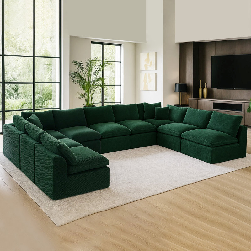 Canapé-lit modulaire en velours côtelé 9 pièces 9 pièces, Velours côtelé vert