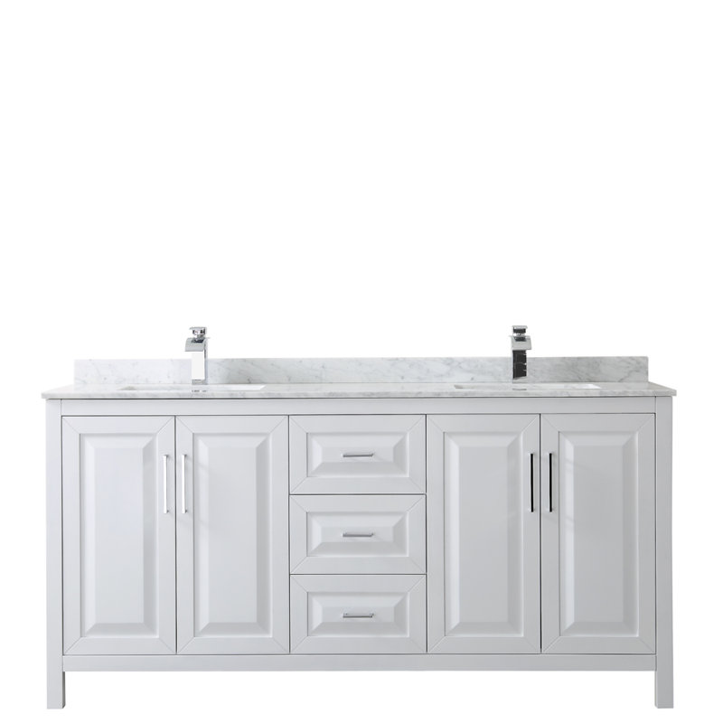 Elegant 72'' White Double Freestanding Vanity with Carrara Marble Top