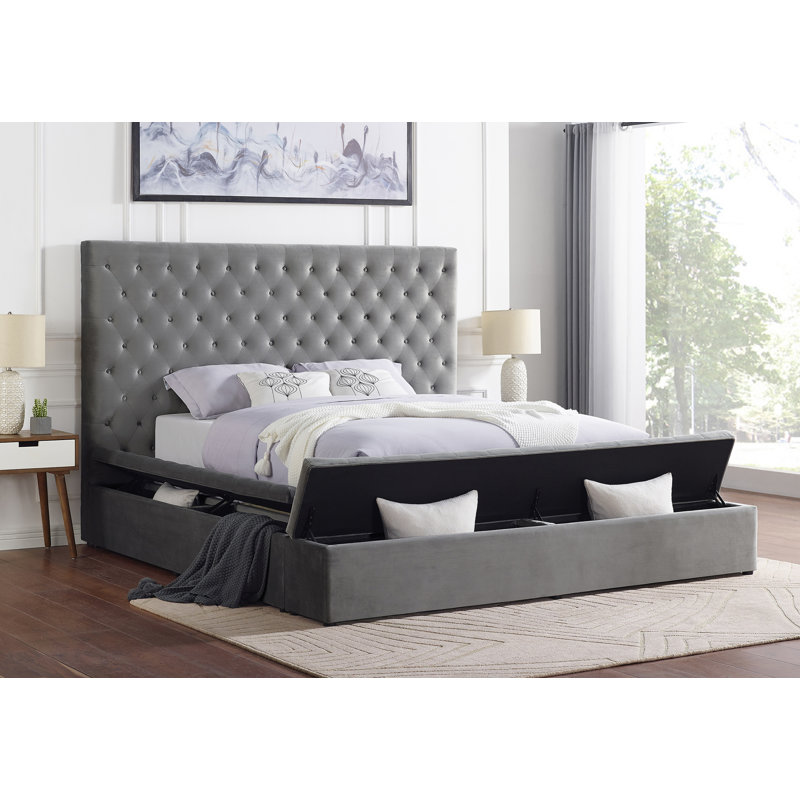 Richmond Upholstered Panel Storage Bed , Gray, King
