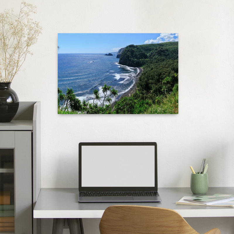 Vue sur la mer et le littoral, Pololu, Hawaï, États-Unis, plage contemporaine, art mural, H 16 po x l 24 po