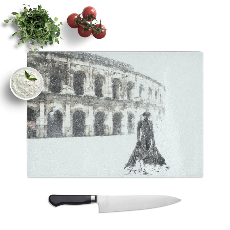 Tempered Glass Arena of Nimes in France Painting Chopping Board, 28.5 cm x 39 cm