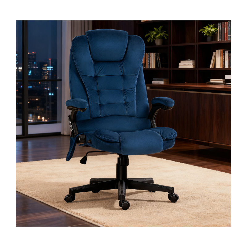 Velvet High Back Vibrating Massage Office Chair, Drak Blue, Dark Blue