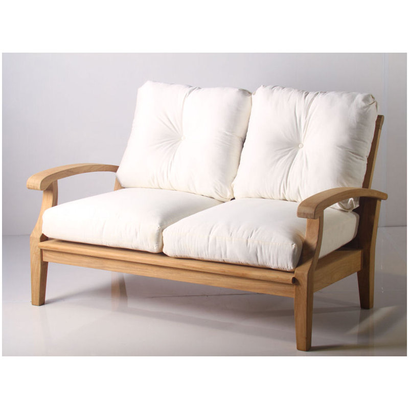 Lowery 50.5'' Wide Teak Loveseat with Sunbrella® Cushions, Canvas Natural Sunbrella® Canvas