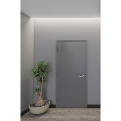 Ensemble de porte en acier inoxydable commercial de 18 po avec porte à finition gauche de la collection Flush Doors 36 po x 80 po avec cadre fixe de 5 3/4 po et quincaillerie 16G
