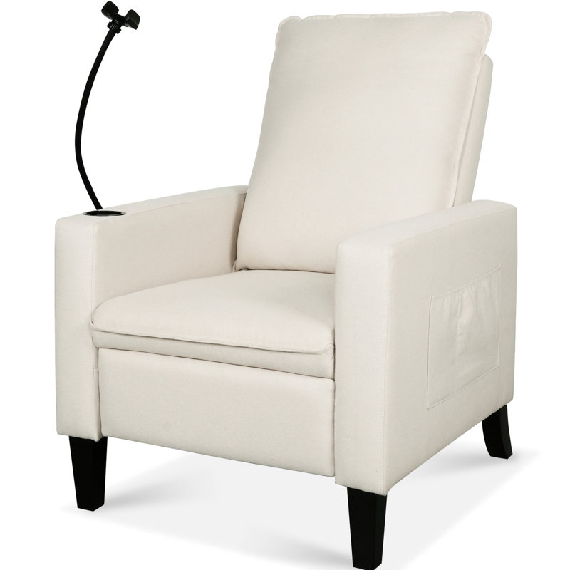 Fauteuil inclinable moderne beige - Rembourrage en mousse avec structure en métal pour adultes, fonction réglable, support pour téléphone et espaces de vie pour tasses