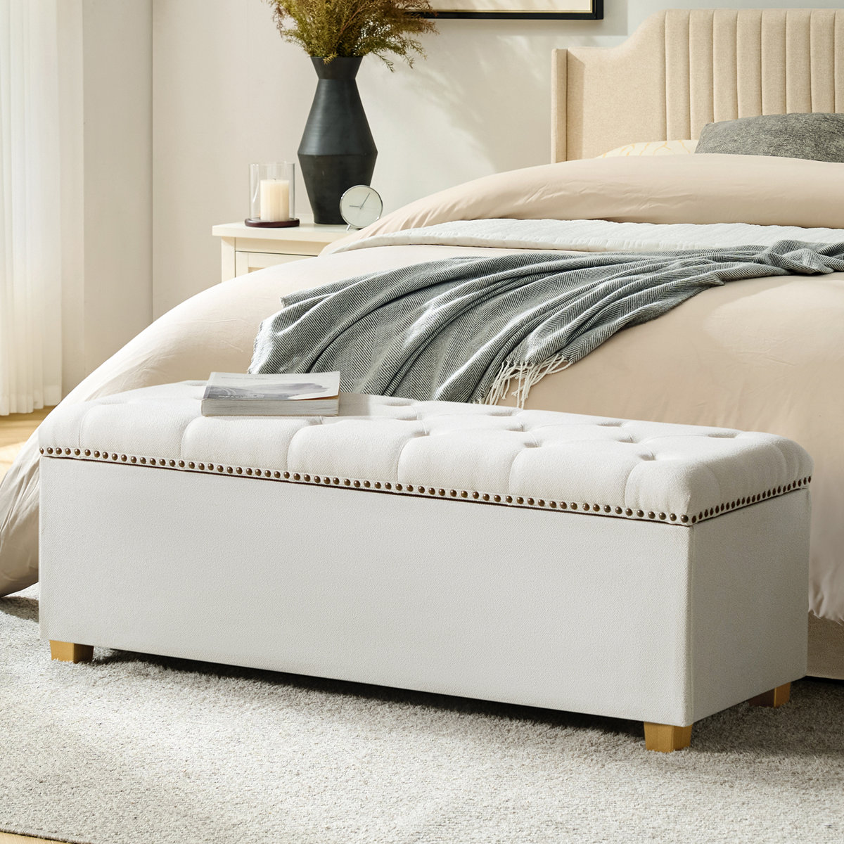 Lauris 43.75'' W Modern Storage Bench with Removable Cover and Nailhead Trim