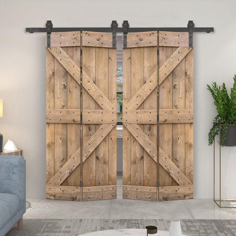 84'' Solid Wood Barn Doors without Installation Hardware Kit Barn Door, 48" x 84", Light Brown