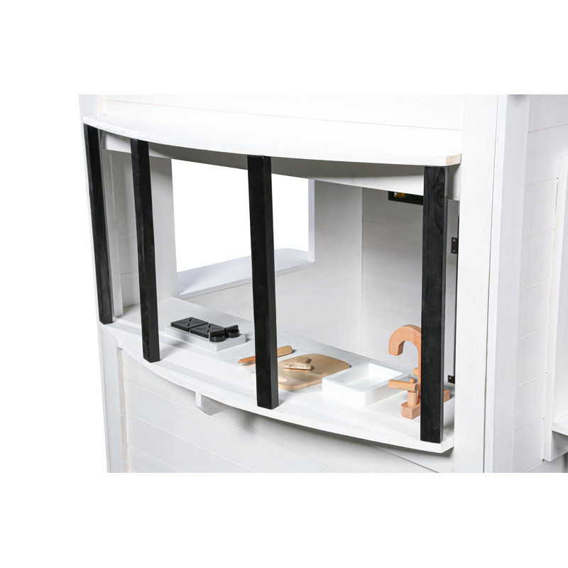 Oceano White and Black Wooden Playhouse with Kitchen and Garden