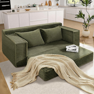 75" Convertible Sofa Bed, Boneless Couch Bed with 2 Pillow, Folding Pull Out Couch, Loveseat Sleeper Sofa, Futon Couch for Living Room Bedroom, No Assembly, Green