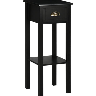 29" Black 2 Side Table With Drawer And Shelf. Elegant For Home. Provides Storage Magazines, Plants. Crafted Stability. Features Toppling. High Base Shelf Prevents Water Harm. 11.74" W X L 29.5" H. 33