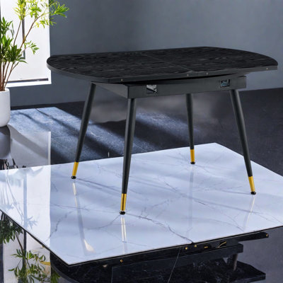 Extendable Dining Tables (table only, no chairs, complete with top and legs), Black MDF Metal, Modern Kitchen Dining