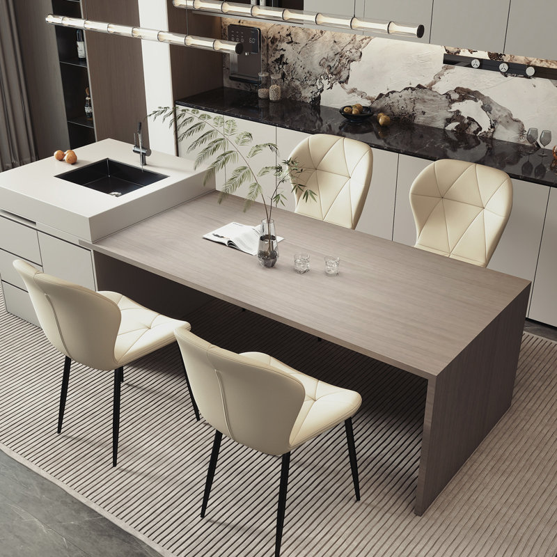 Modern Dining Chair Diamond Leather With Wooden And Metal Frame(Set of 4), 4, Beige