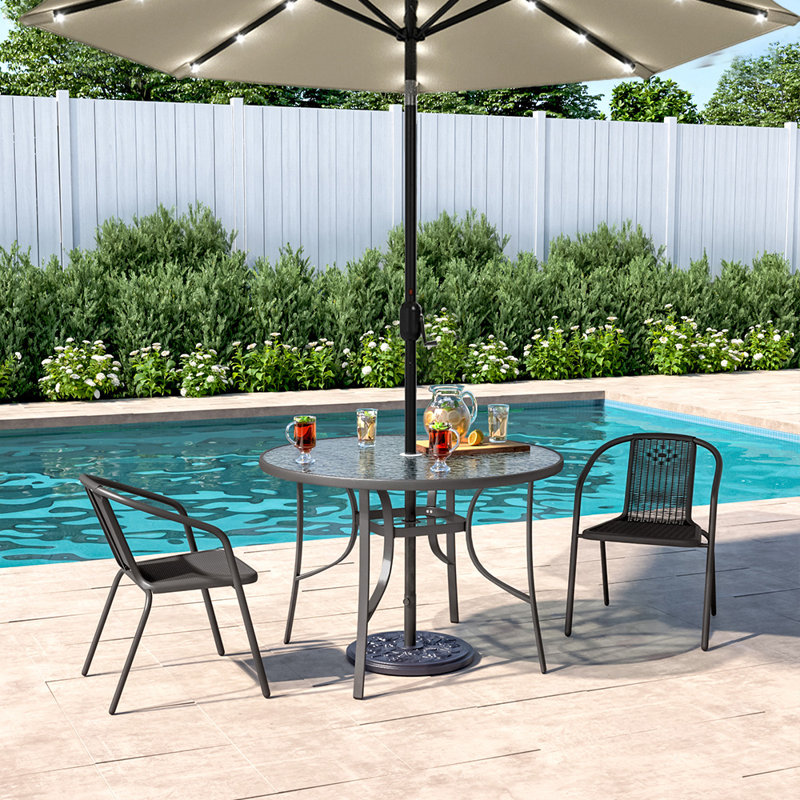 Dmitry 2 - Person Patio Dining Set with Round Table, Black/Beige
