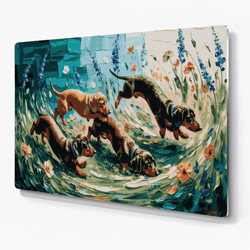Chiens, teckel gris, art mural en métal