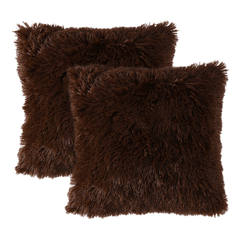 Faux Fur Pillow Cover, 16" x 16", Coffee