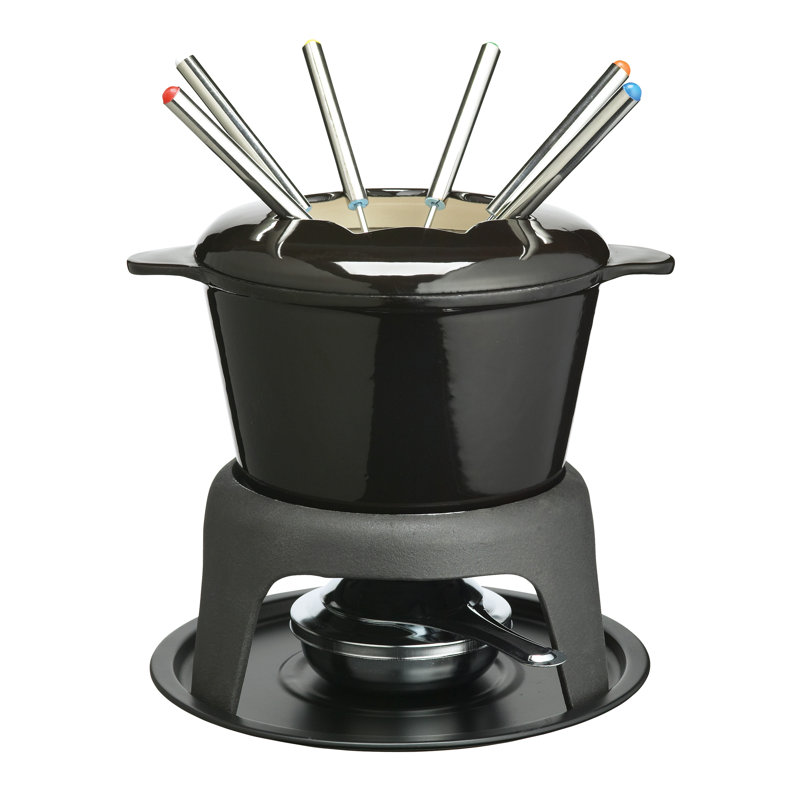 MasterClass Cast Iron Enamelled Fondue Set, Black