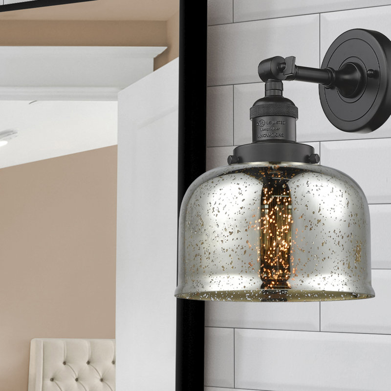 Applique murale 1 lumière 8 po Bell, Bronze frotté à l'huile, Argent mercuré, Ampoule à DEL rétro de 6 watts