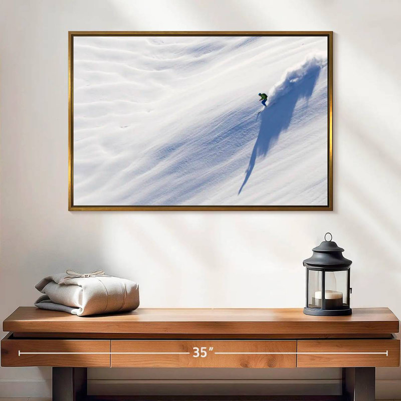 Man Skiing, Floating Frame Gold, 25" X 17"