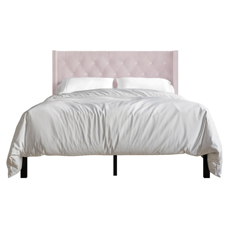 Lit tapissier standard capitonné Ffyona, Rose clair, Grand