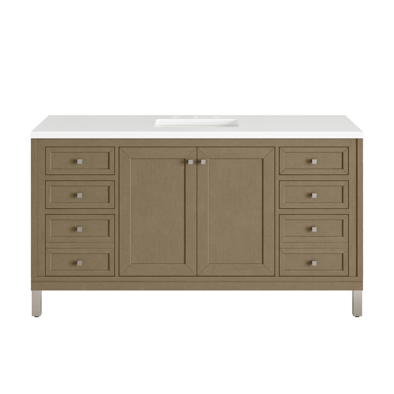 Chicago 60'' Single Bathroom Vanity with Top, Walnut Whisper, White Zeus, 8" Widespread