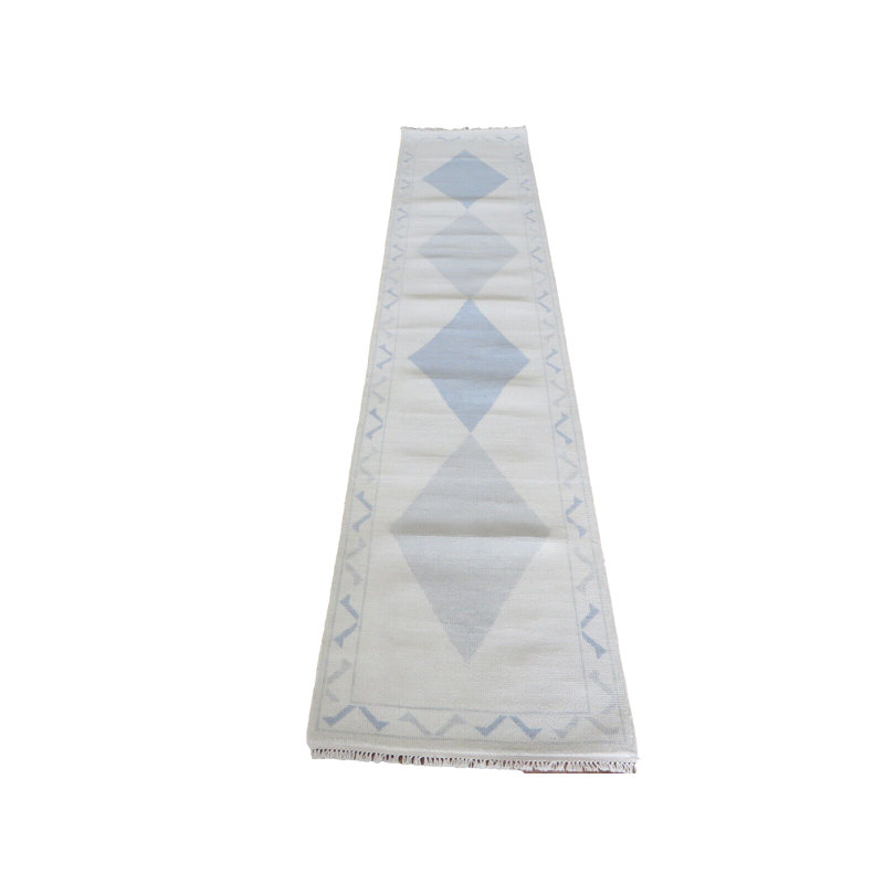 Tapis de couloir ivoire en laine noué à la main 2 pi 7 po x 12 pi 4 po Seraphina