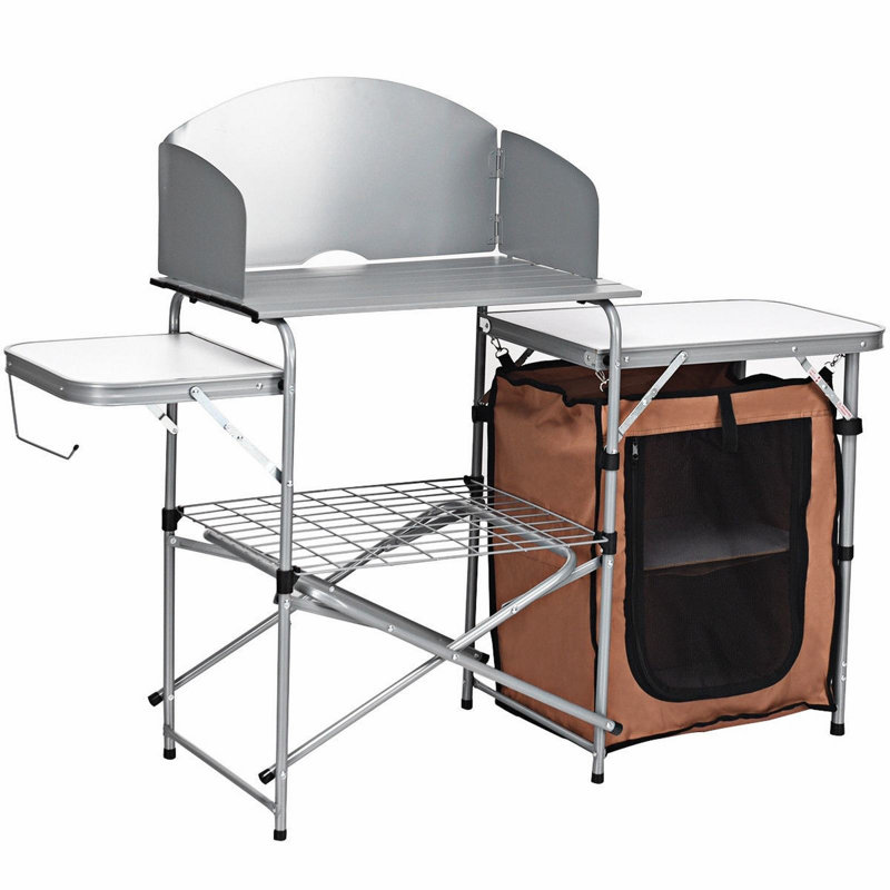 Table de barbecue portable pliable pour l'extérieur avec sac de pare-brise