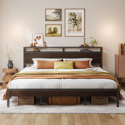 Industrial Bed Frame With Storage Headboard