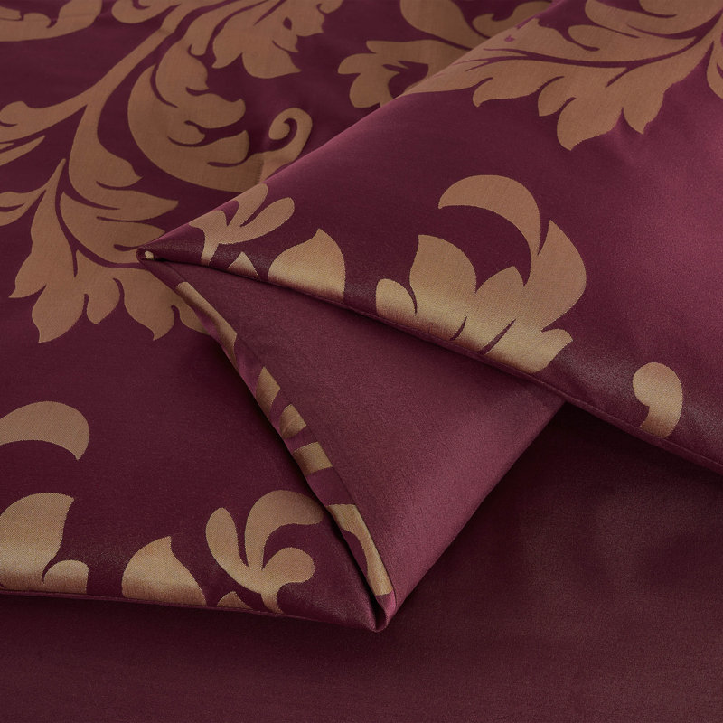 Royale Jacquard Floral 7 Piece Comforter Set, California King Comforter + 6 Additional Pieces, Maroon/Gold