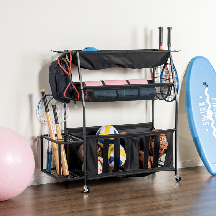 3-Tier Home Gym Sports Storage Rack Cart