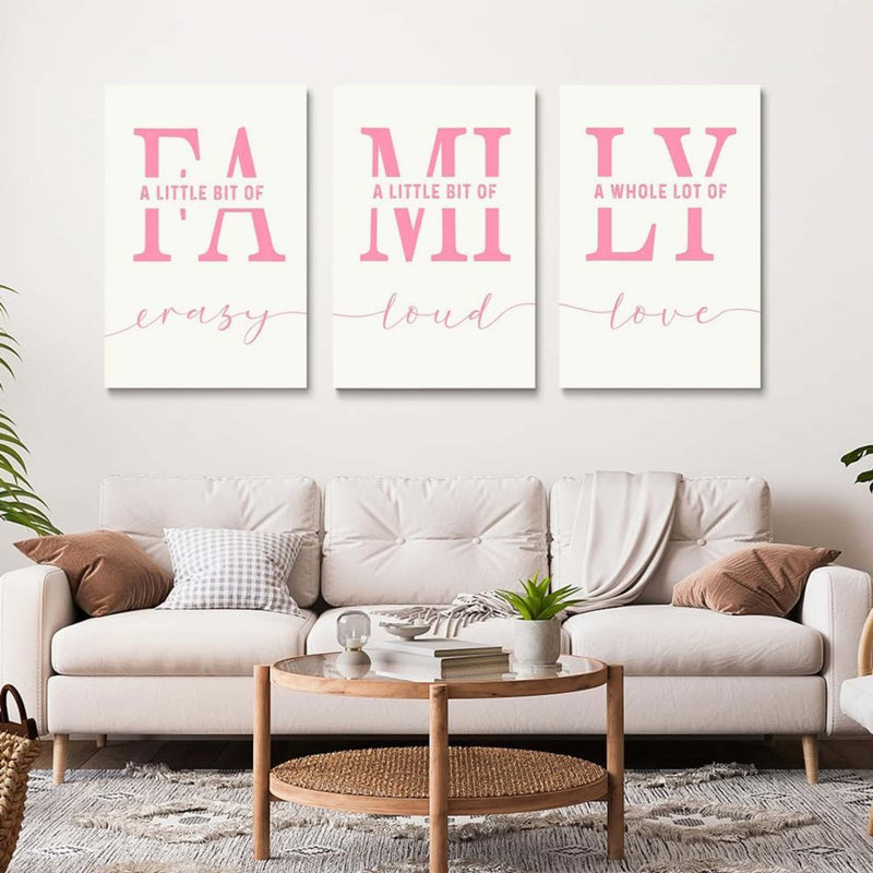 3 Piece Wrapped Canvas Print, Pink