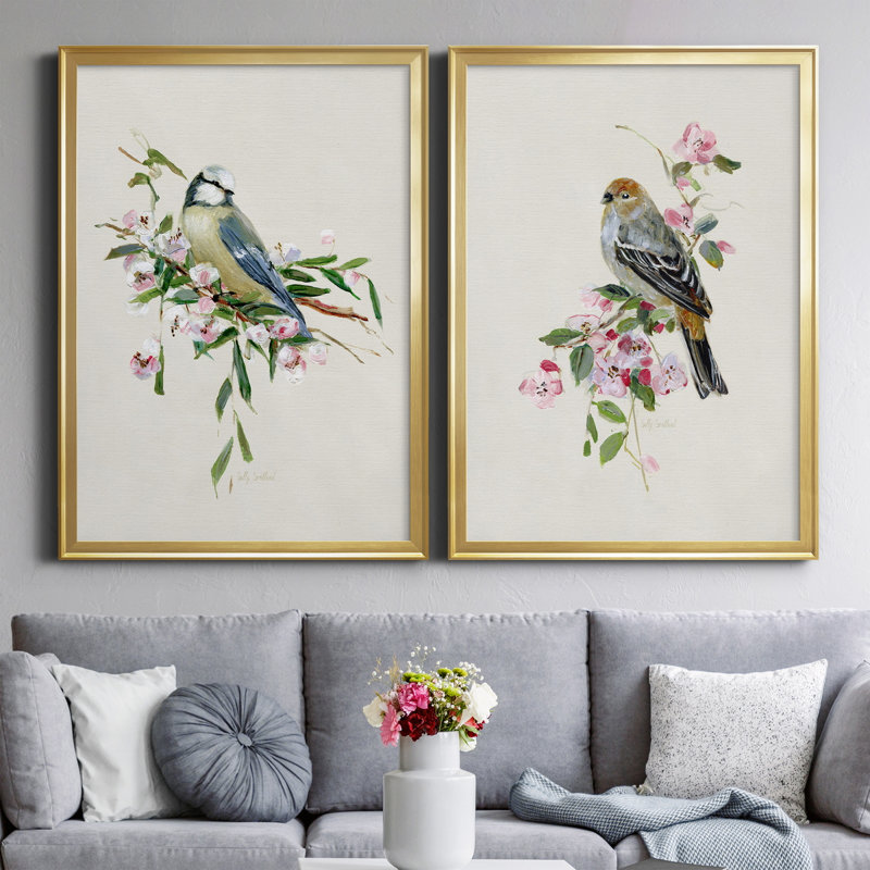 «Spring Song Blue Bird», ensemble de 2 reproductions sur toiles encadrées, Or, H 26,5 po x l 73 po x P 1,5 po