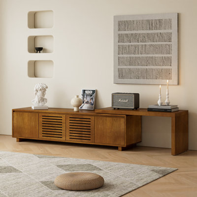Meuble télé Mid-Century moderne extensible, avec rangement et panneaux réglables, parfait pour le salon et la maison de campagne