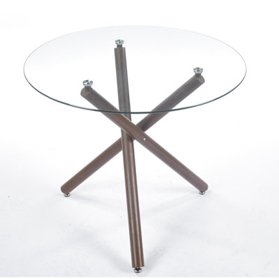 Table de salle à manger en métal noyer et verre trempé pour cadre de décoration moderne avec maison