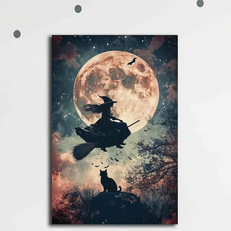 Art mural 24 po x 36 po Witch and Black Cat
