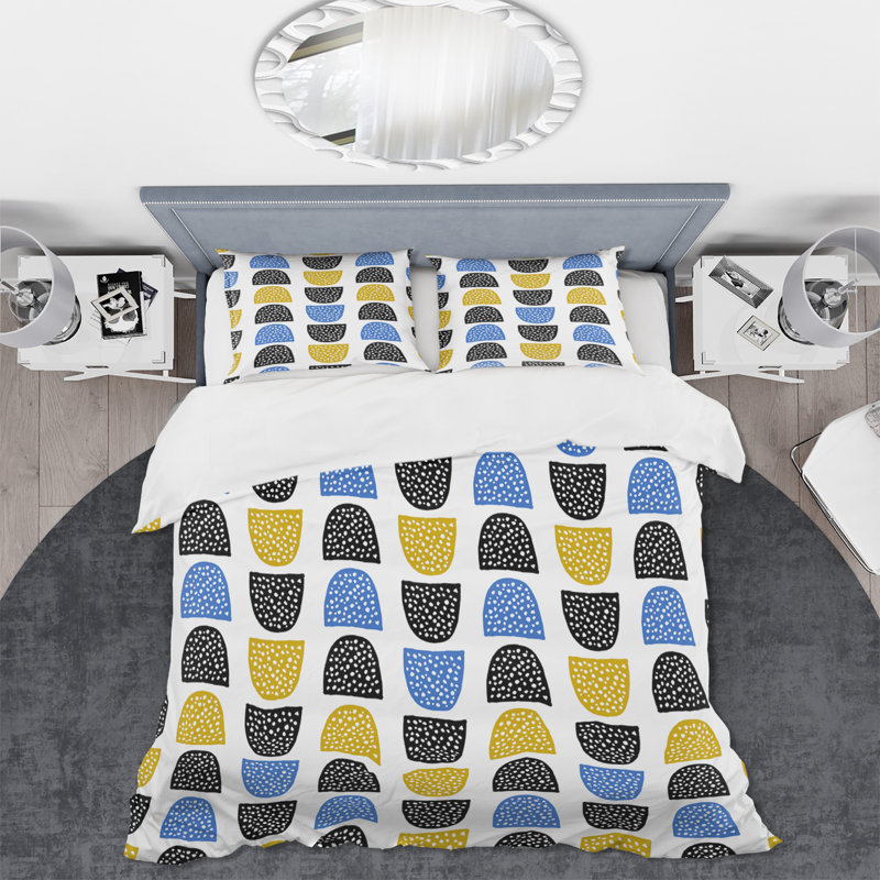 Ensemble de housse de couette moderne en polyester microfibre bleu ocre et noir, Twin Duvet Cover + 2 Standard Shams