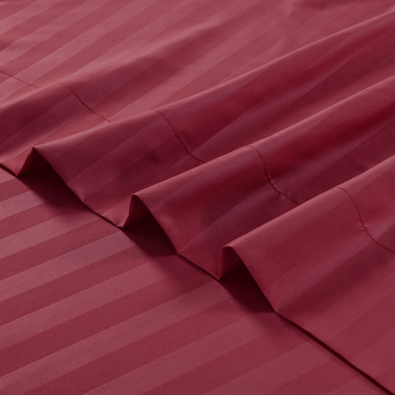 3/4 Pcs Luxury Striped Bed Sheets Set, Twin Sheet Set with 1 Pillowcase, Red