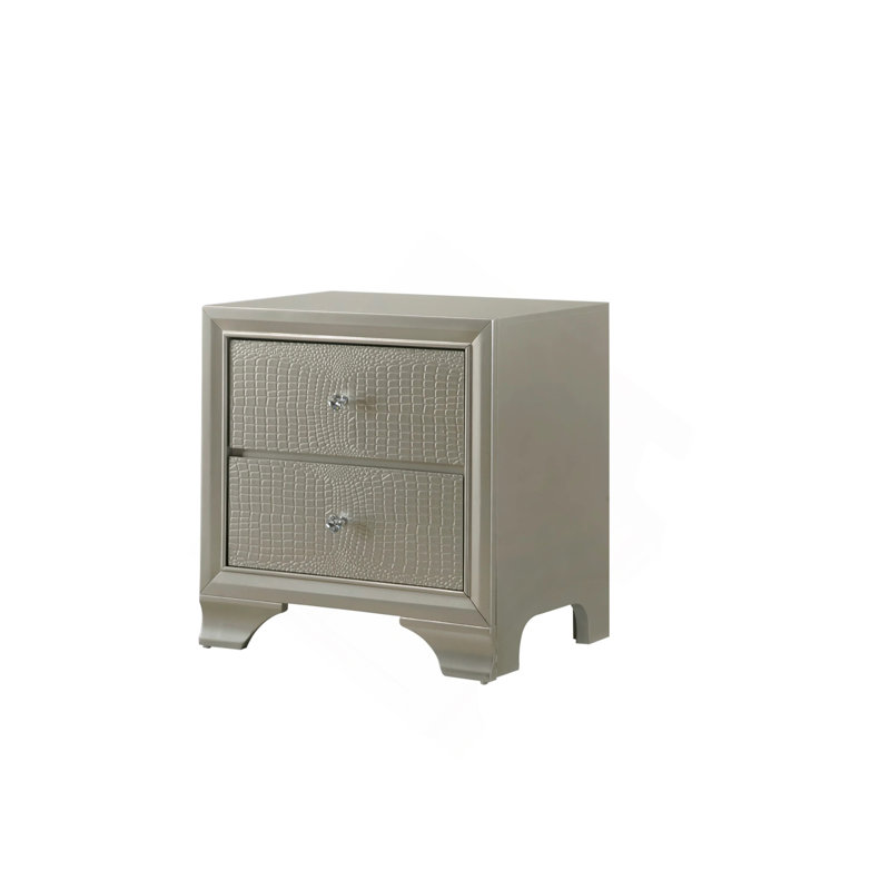 1pièce de table de chevet moderne à deux tiroirs à finition champagne de style glamour, Champagne