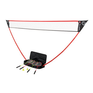 Ensemble de badminton portatif Zume Games avec filet, 4 raquettes, volants et étui de transport