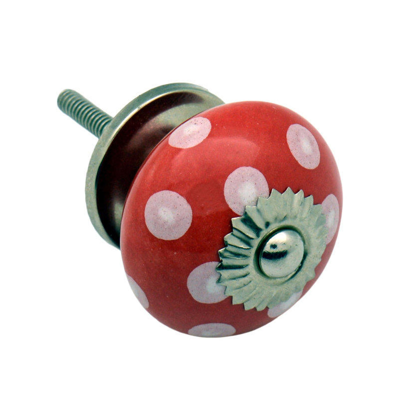 Nicola Spring - Round Ceramic Cabinet Knob, Red/White