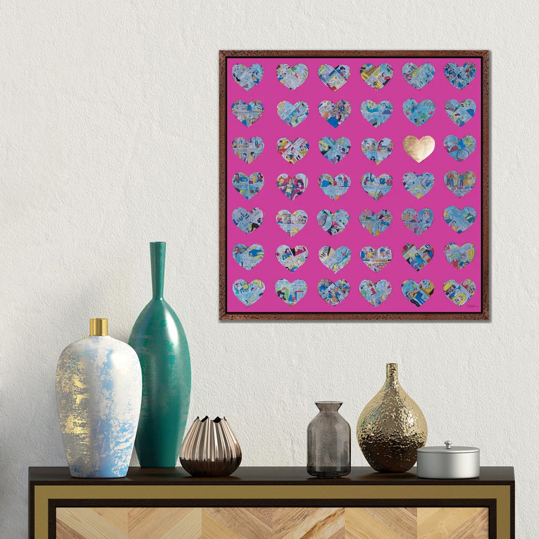 Hearts On Pink von Iness Kaplun - Galerie-verpackte Leinwand Giclée auf Leinwand