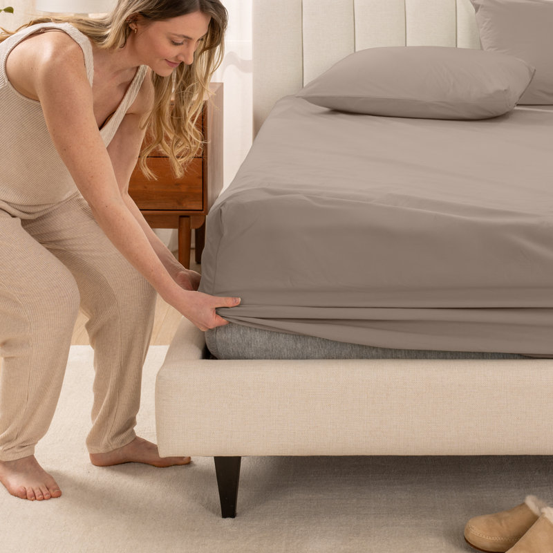 Drap-housse en percale de coton biologique à densité de tissage 300 fils, Drap-housse de taille très grand, Taupe