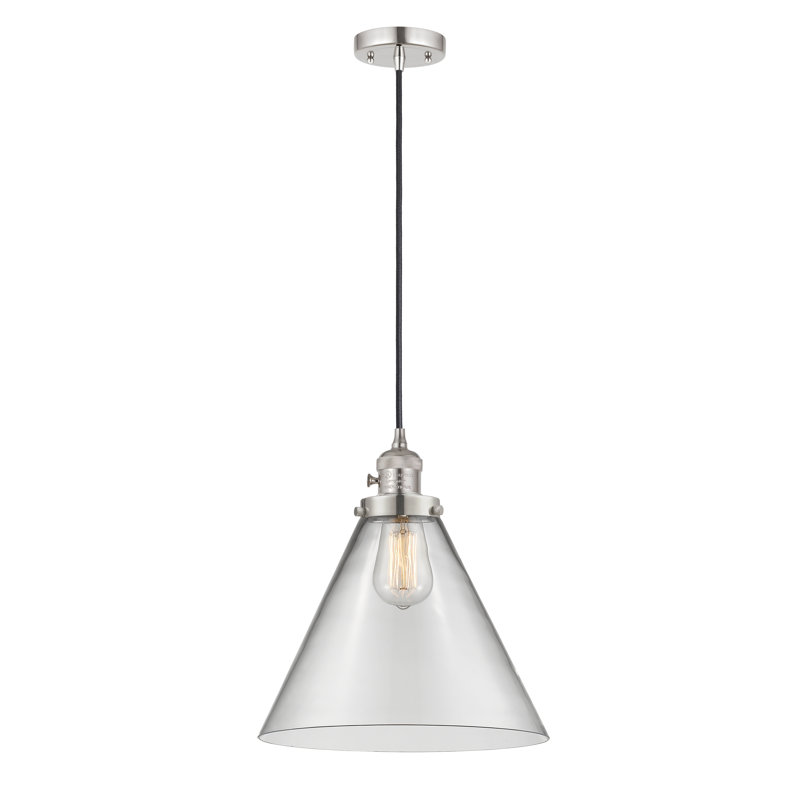 Luminaire suspendu en forme de globe à 1 lumière Anisley, Nickel poli, H 14,13 po x l 12 po x P 12 po, Clair